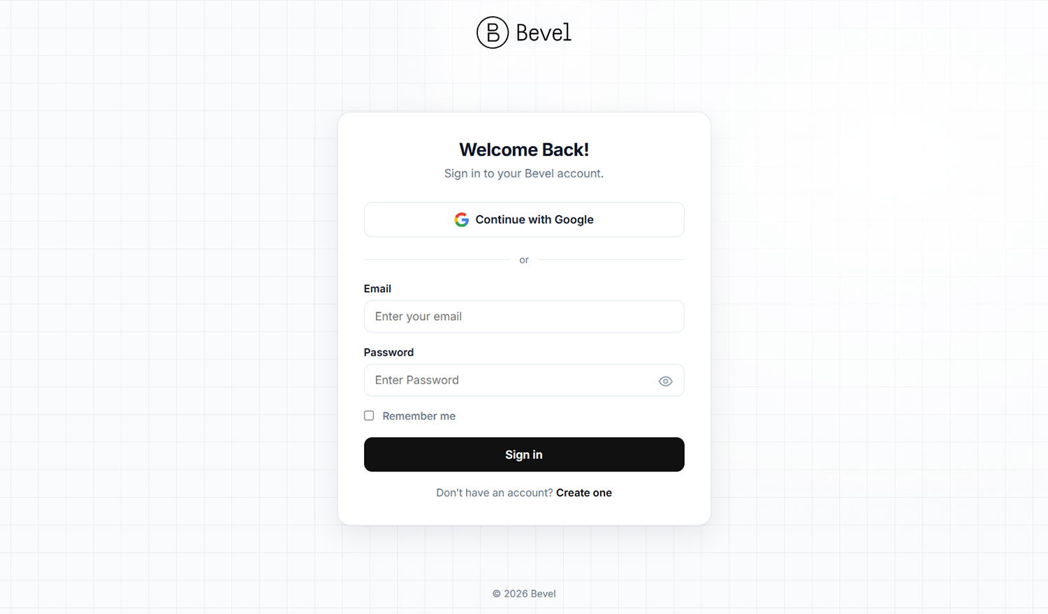 Bevel Login Page