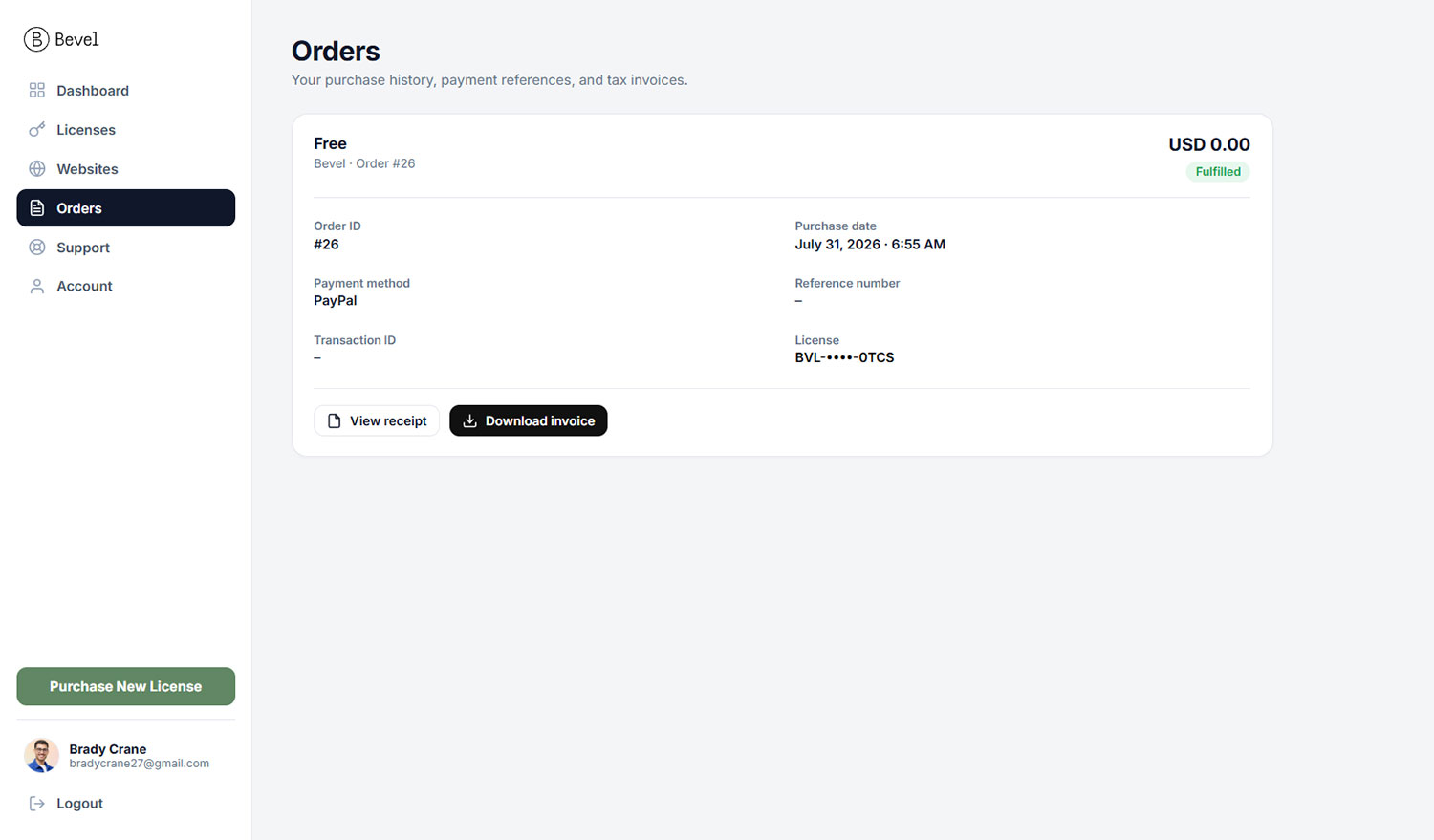 Bevel Orders Page