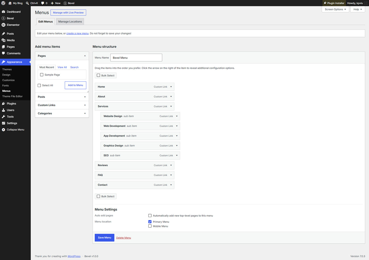 WordPress Menu